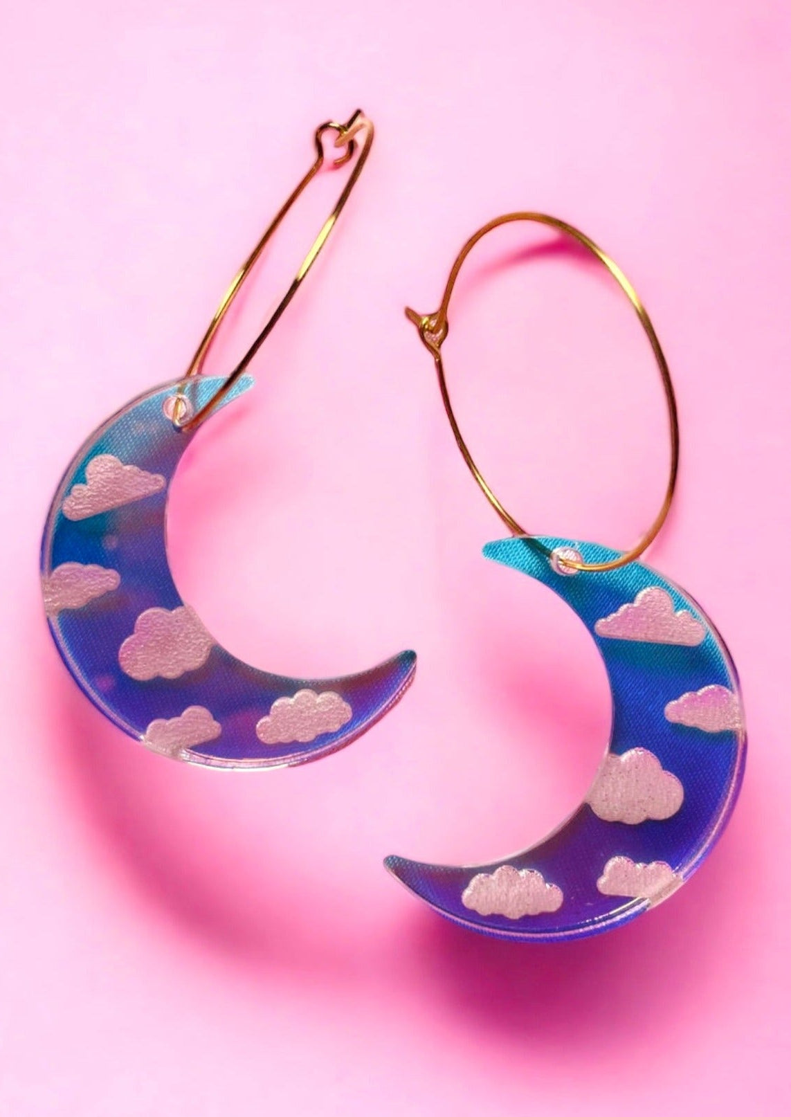Cloudy Moon Hoops Iridescent Heart Hoop Earrings - UntamedEgo LLC.