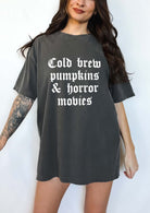 Cold Brew Pumpkins & Horror Movies Fall Tee - UntamedEgo LLC.