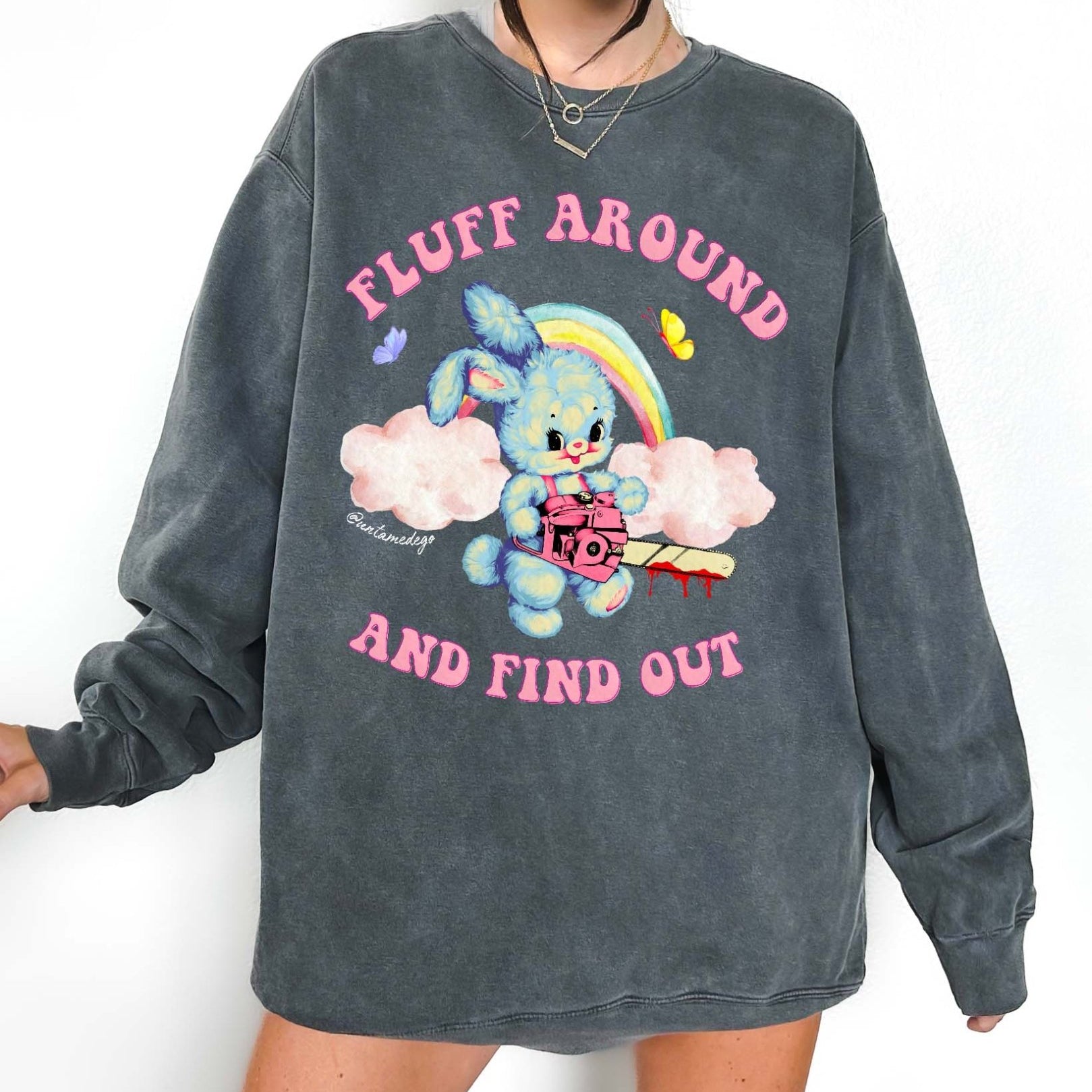 Fluff Around And Find Out Rage Bunny Crew Sweatshirt - UntamedEgo LLC.