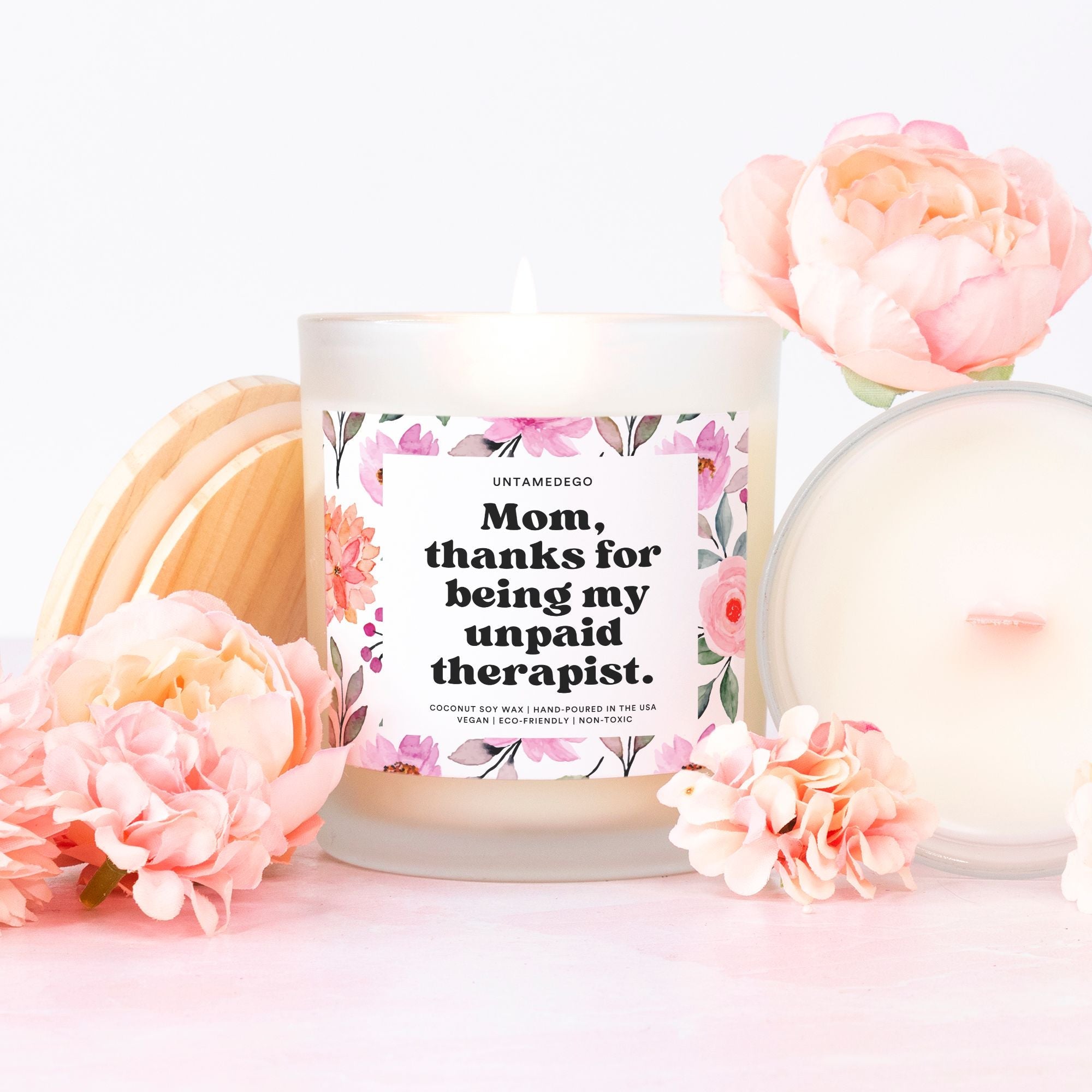 Mom Thanks For Being My Unpaid Therapist Frosted Glass Jar Candle - UntamedEgo LLC.