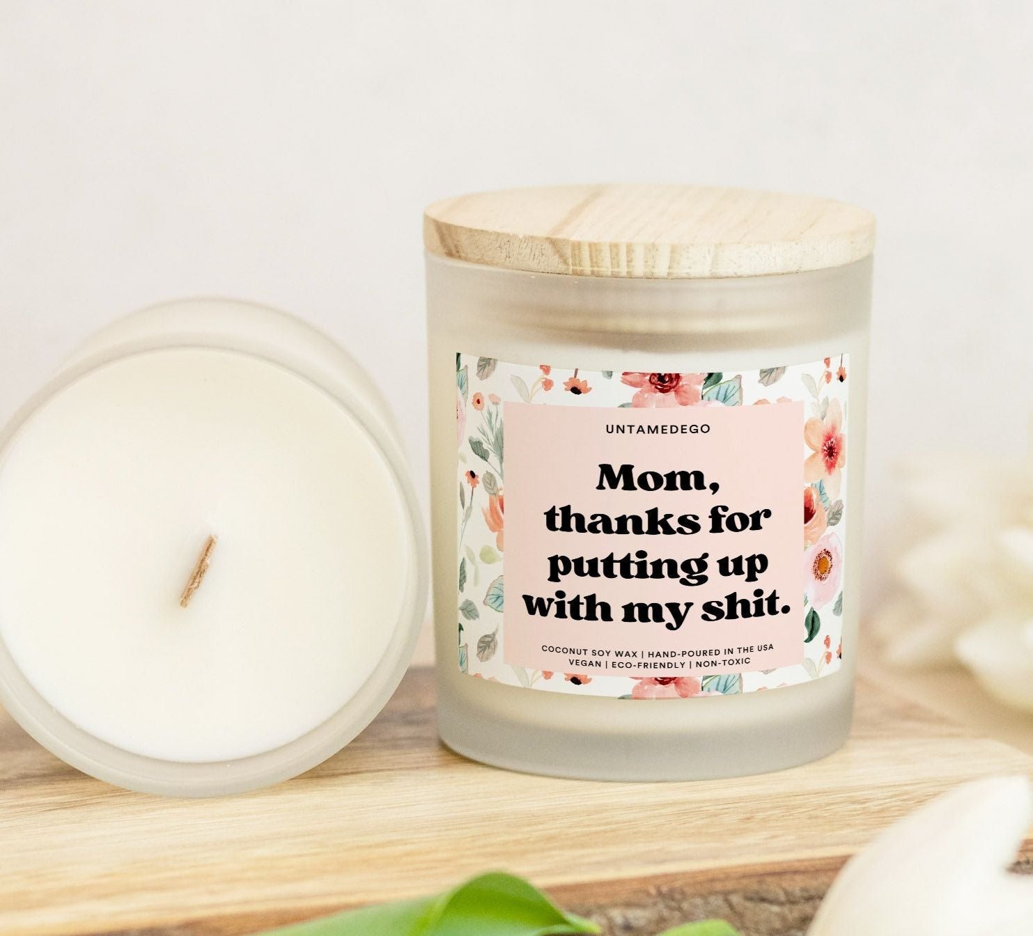 Mom Thanks For Putting Up With My Shit Frosted Glass Jar Candle - UntamedEgo LLC.