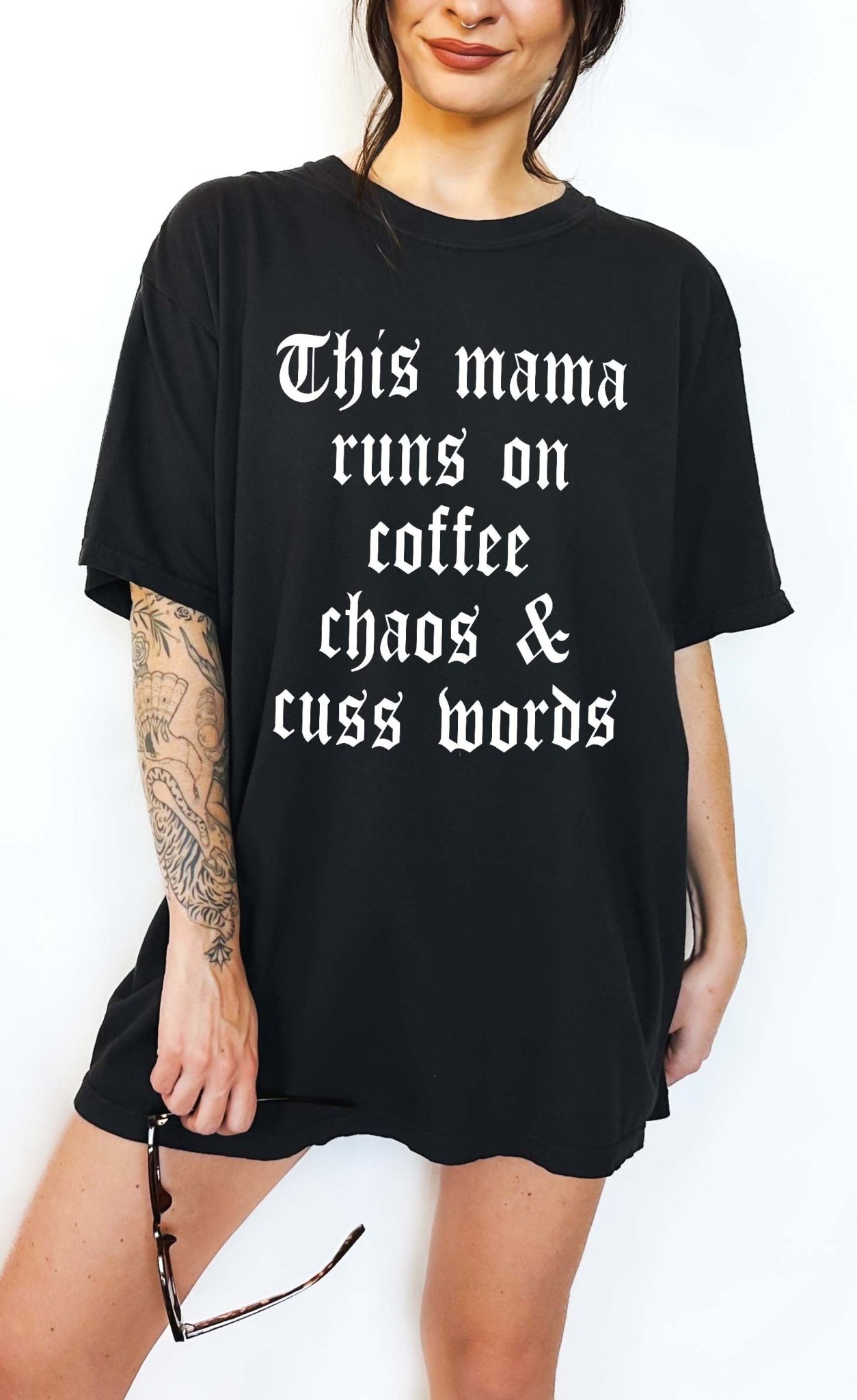 This Mama Runs On Coffee Chaos & Cuss Words Tee - UntamedEgo LLC.