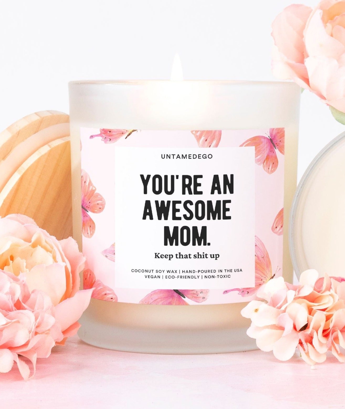 You're An Awesome Mom Frosted Glass Jar Pink Wick Candle - UntamedEgo LLC.